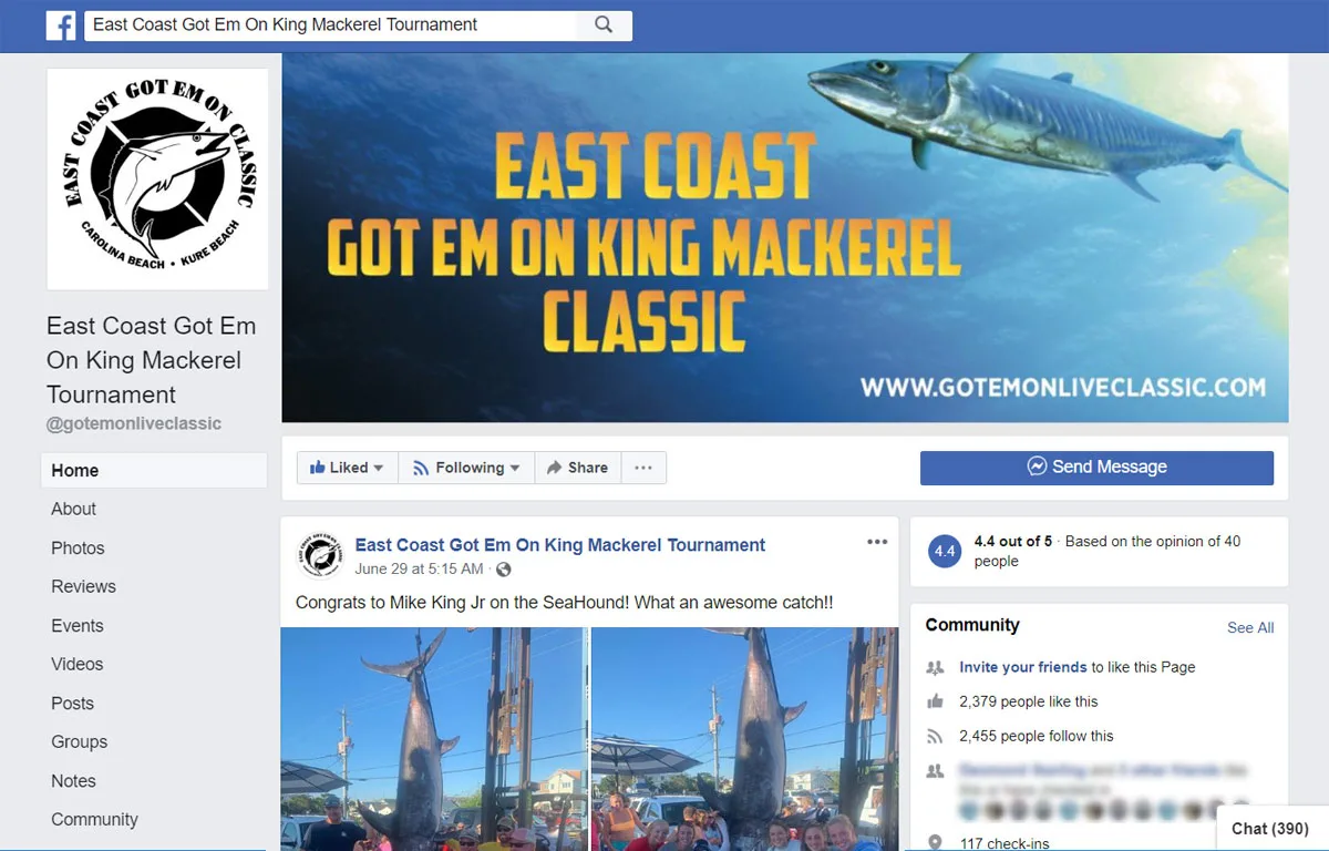 Facebook page of the East Coast Got Em On King Mackerel Tournament Facebook Page of the East Coast Got Em On King Mackerel Tournament